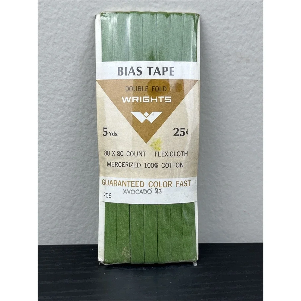 Vintage Wrights Bias Tape 206 Avocado Cotton 5 Yards 88x80 Count